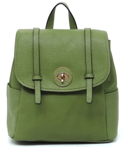 Pebbled Twist Lock Flap Convertible Backpack CMS051 OLIVE